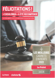 Avril 2022 - LE POINT - Palmarès 2022 des meilleurs cabinets d'avocats français